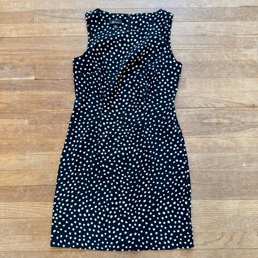 AB Studio black white polkadot sleeveless knee length sheath dress size 10 b26